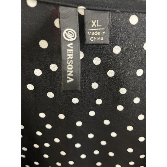 Versona Polka Dot Women's Top Size XL Black And White Blouse - Tie close - Picture 3 of 5